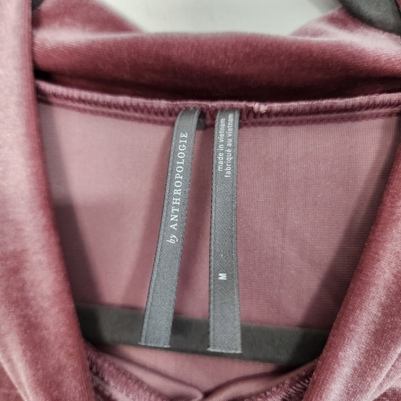 By Anthropologie Pink Rose Krista Velvet short sleeve mockneck top holiday girly - Picture 12 of 12